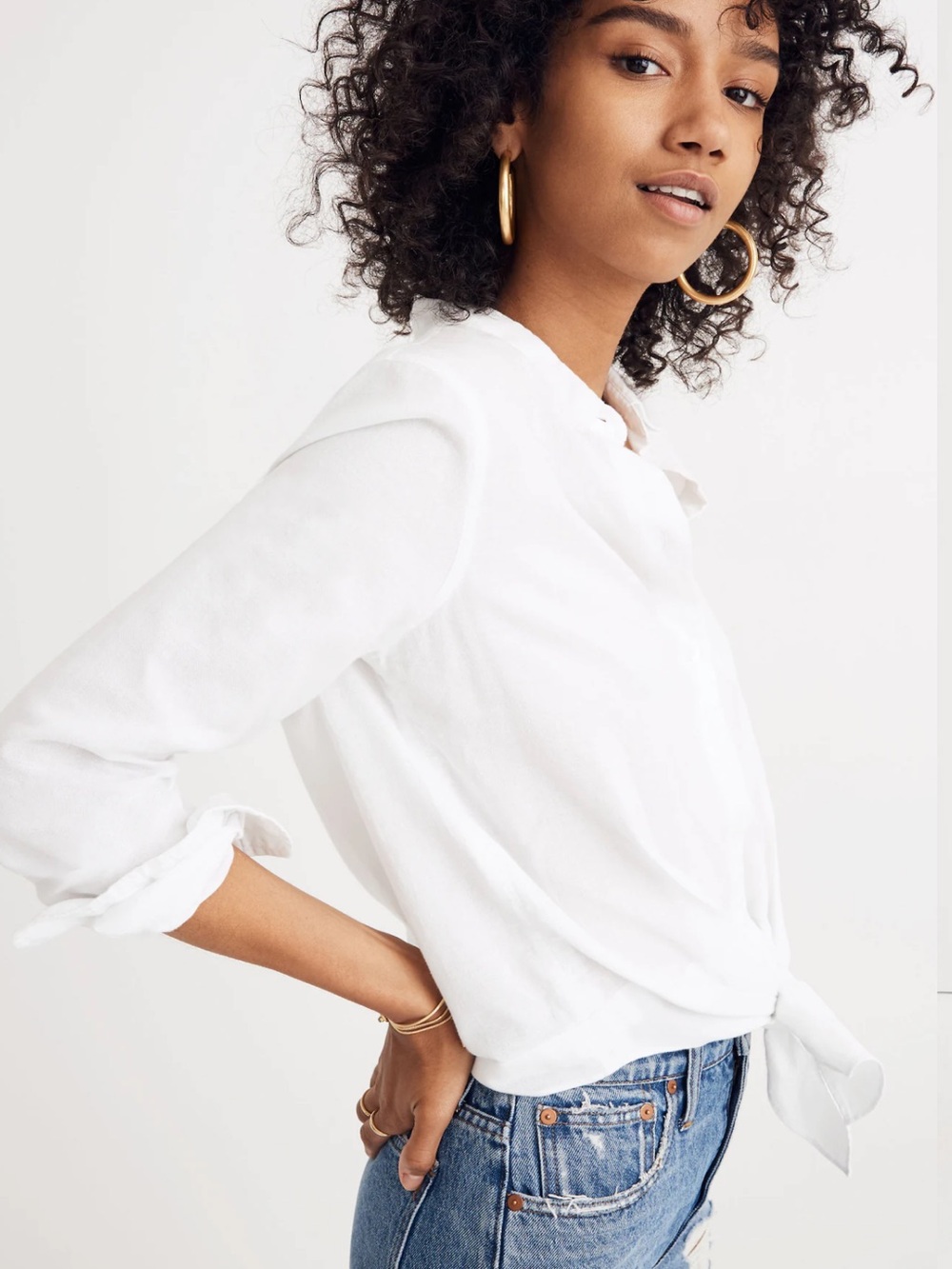 Madewell White Tie-Front Shirt